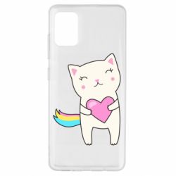 Чехол для Samsung A51 Cute cat with heart - PrintSalon