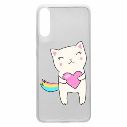 Чехол для Samsung A70 Cute cat with heart - PrintSalon