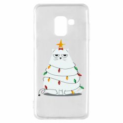 Чехол для Samsung A8 2018 Cat and Christmas Lights - PrintSalon