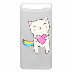 Чехол для Samsung A80 Cute cat with heart - PrintSalon