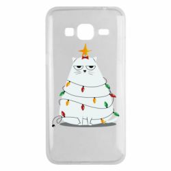 Чехол для Samsung J3 2016 Cat and Christmas Lights - PrintSalon
