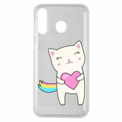 Чехол для Samsung M30 Cute cat with heart - PrintSalon