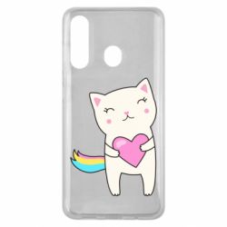 Чехол для Samsung M40 Cute cat with heart - PrintSalon