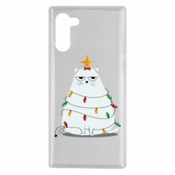 Чехол для Samsung Note 10 Cat and Christmas Lights - PrintSalon