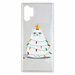 Чехол для Samsung Note 10 Plus Cat and Christmas Lights - PrintSalon