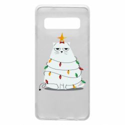 Чехол для Samsung S10 Cat and Christmas Lights - PrintSalon