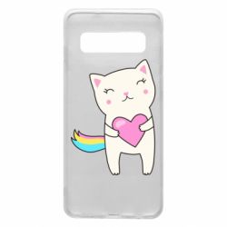 Чехол для Samsung S10 Cute cat with heart - PrintSalon