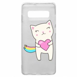 Чехол для Samsung S10+ Cute cat with heart - PrintSalon