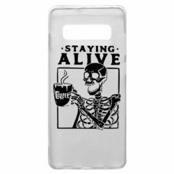 Чехол для Samsung S10+ Staying alive with coffee - PrintSalon