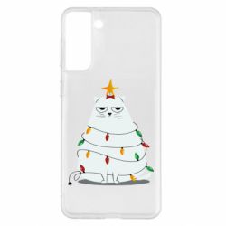 Чехол для Samsung S21+ Cat and Christmas Lights - PrintSalon