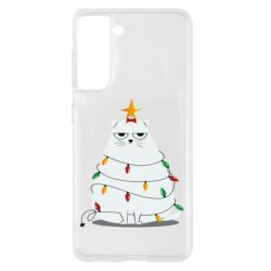 Чехол для Samsung S21 Cat and Christmas Lights - PrintSalon