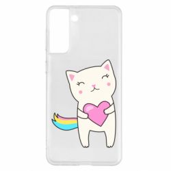 Чехол для Samsung S21+ Cute cat with heart - PrintSalon