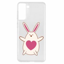 Чехол для Samsung S21+ Rabbit with a pink heart - PrintSalon