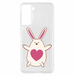 Чехол для Samsung S21 Rabbit with a pink heart - PrintSalon