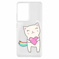Чехол для Samsung S21 Ultra Cute cat with heart - PrintSalon