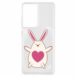 Чехол для Samsung S21 Ultra Rabbit with a pink heart - PrintSalon