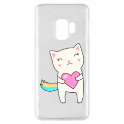Чехол для Samsung S9 Cute cat with heart - PrintSalon
