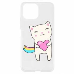 Чехол для Xiaomi Mi11 Lite Cute cat with heart - PrintSalon