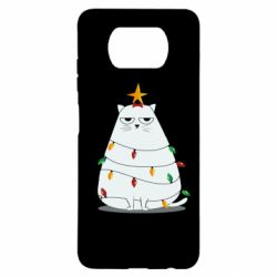Чехол для Xiaomi Poco X3 Cat and Christmas Lights - PrintSalon