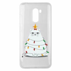 Чехол для Xiaomi Pocophone F1 Cat and Christmas Lights - PrintSalon