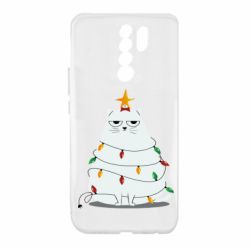 Чехол для Xiaomi Redmi 9 Cat and Christmas Lights - PrintSalon