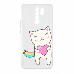 Чехол для Xiaomi Redmi 9 Cute cat with heart - PrintSalon