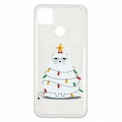 Чехол для Xiaomi Redmi 9c Cat and Christmas Lights - PrintSalon