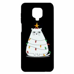 Чехол для Xiaomi Redmi Note 9S/9Pro/9Pro Max Cat and Christmas Lights - PrintSalon