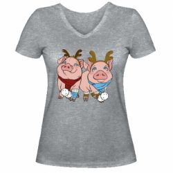 Женская футболка с V-образным вырезом Pigs - PrintSalon