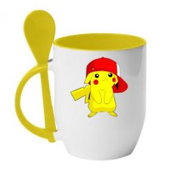 Чашка с ложкой Pikachu in a cap - PrintSalon
