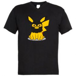 Мужская футболка  с V-образным вырезом Pikachu in balaclava