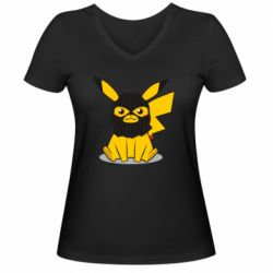 Жіноча футболка з V-подібним вирізом Pikachu in balaclava - PrintSalon