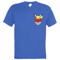Мужская футболка  с V-образным вырезом Pikachu in pocket - PrintSalon