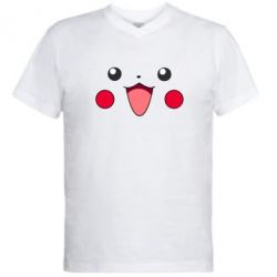 Мужская футболка  с V-образным вырезом Pikachu Smile - PrintSalon