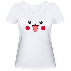 Женская футболка с V-образным вырезом Pikachu Smile - PrintSalon