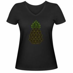 Женская футболка с V-образным вырезом Pineapple cat - PrintSalon