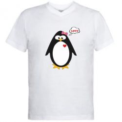 Мужская футболка  с V-образным вырезом Пингвин девочка - PrintSalon