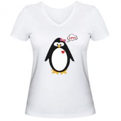 Женская футболка с V-образным вырезом Пингвин девочка - PrintSalon