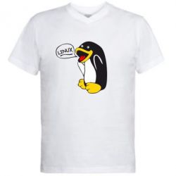Мужская футболка  с V-образным вырезом Пингвин Линукс - PrintSalon