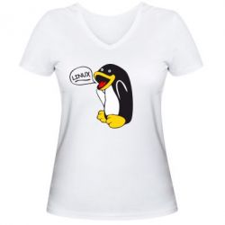Женская футболка с V-образным вырезом Пингвин Линукс - PrintSalon