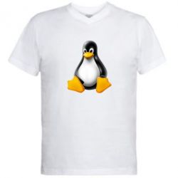 Чоловіча футболка з V-подібним вирізом Пингвин Linux