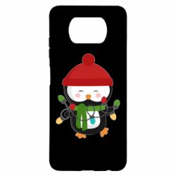Чехол для Xiaomi Poco X3 Пингвин с гирляндой