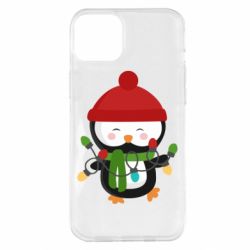 Чехол для iPhone 14 Plus Пингвин с гирляндой - PrintSalon