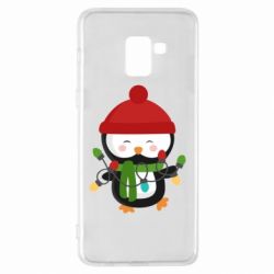 Чехол для Samsung A8+ 2018 Пингвин с гирляндой - PrintSalon