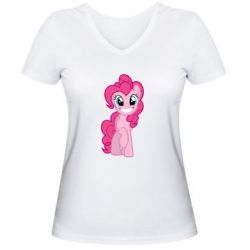 Женская футболка с V-образным вырезом Pinkie Pie smile - PrintSalon