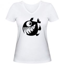 Женская футболка с V-образным вырезом Пиранья - PrintSalon