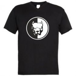 Мужская футболка  с V-образным вырезом Питбуль круг - PrintSalon