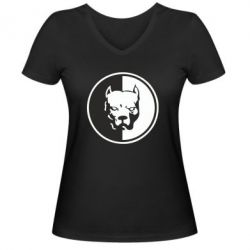 Женская футболка с V-образным вырезом Питбуль круг - PrintSalon