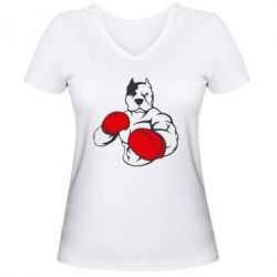 Жіноча футболка з V-подібним вирізом Pitbull Boxing Logo - PrintSalon