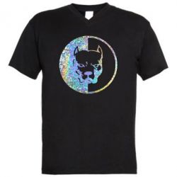 Мужская футболка  с V-образным вырезом Pitbull голограмма - PrintSalon